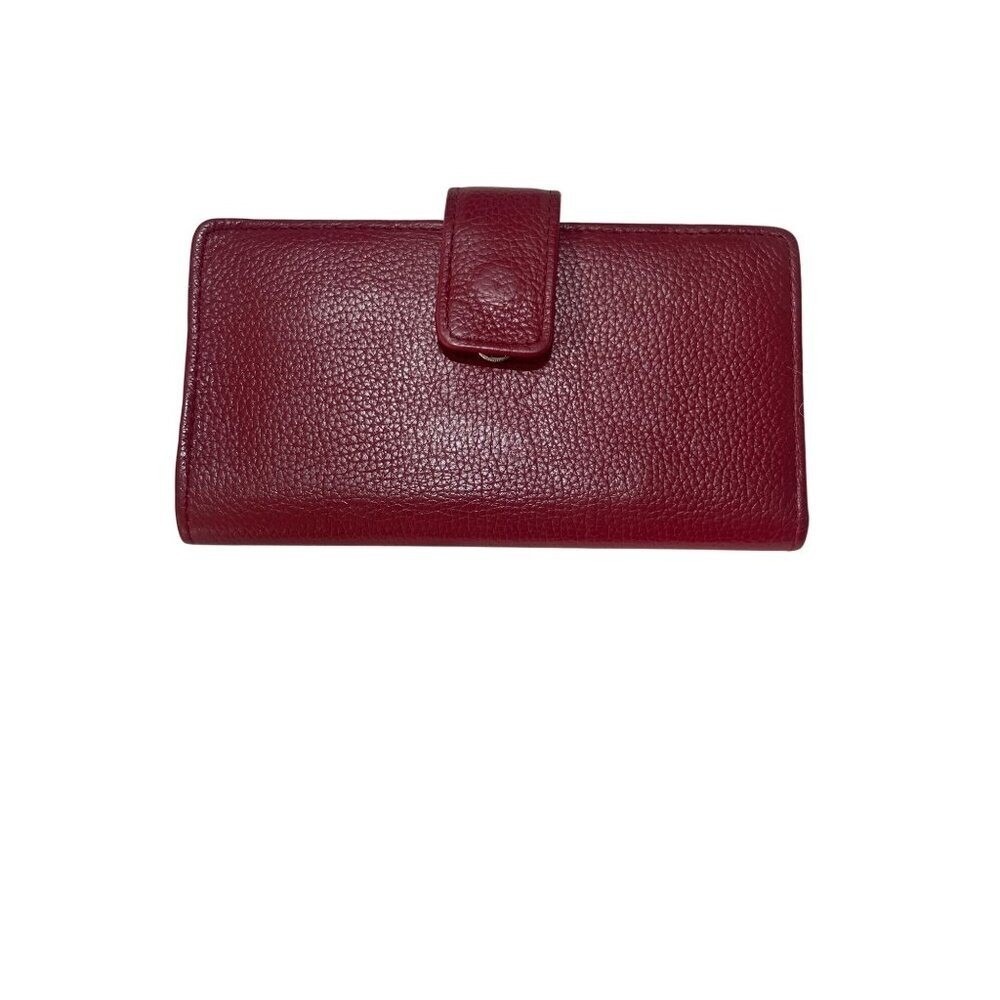 Red Pebbled Leather‎ Wallet With Snap Closure & ID Window